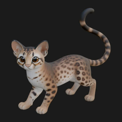 Serval Cat Statue Design 6 3D Print Model