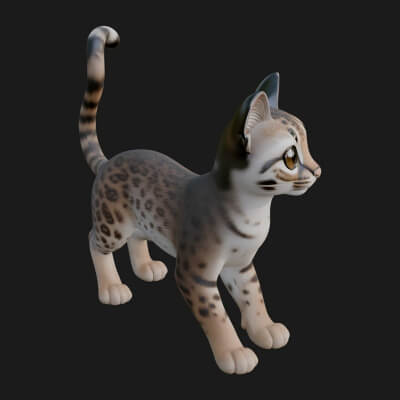 Serval Cat Statue Design 8 3D Print Model
