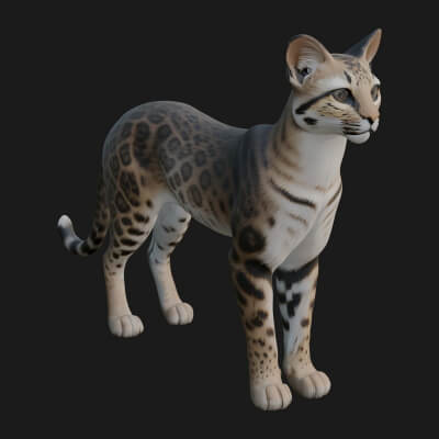 Serval Cat Statue Design 9 3D Print Model