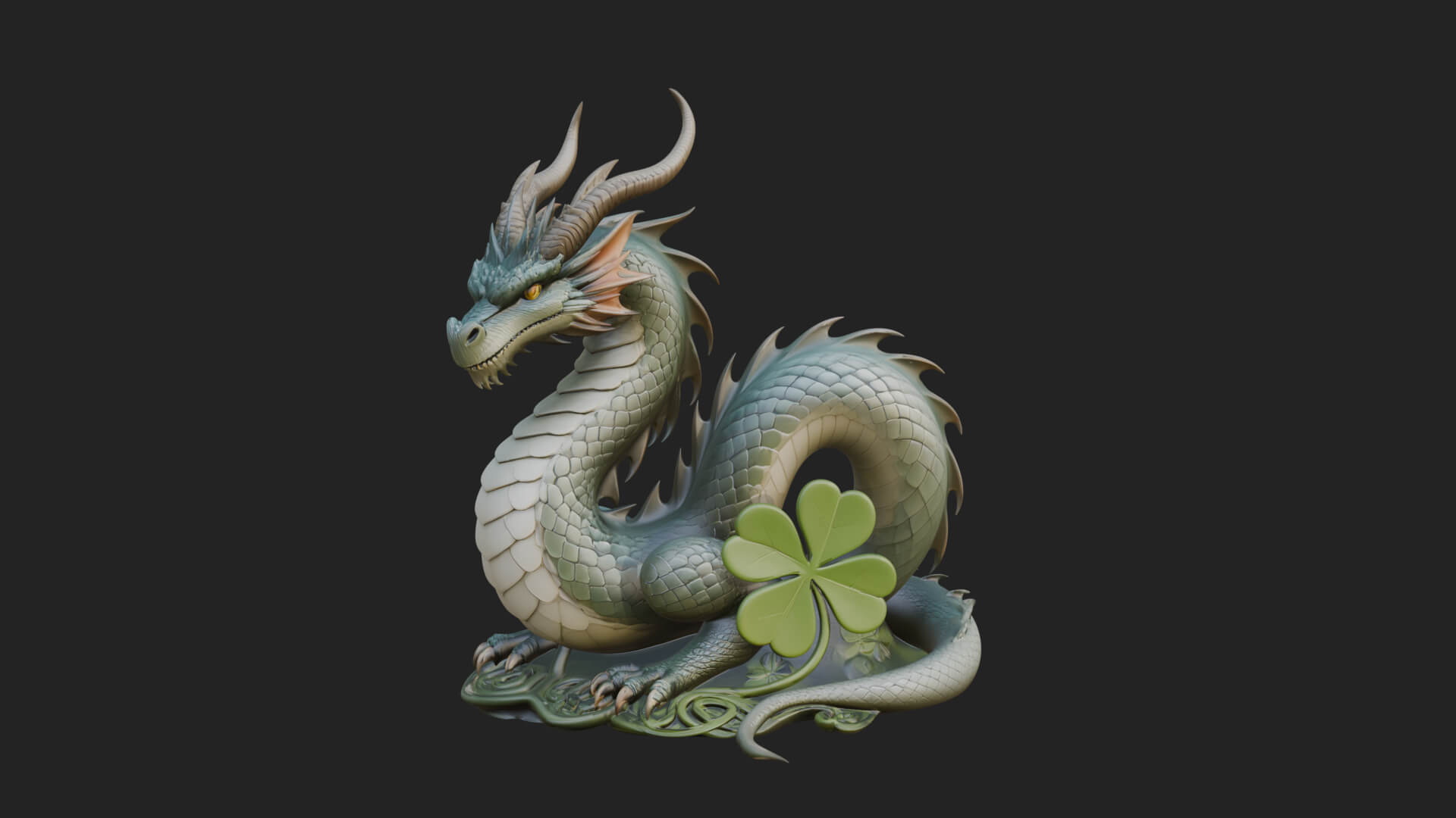 Shamrock Celtic Dragon Statue Design 1 3D Print Model 3D Model