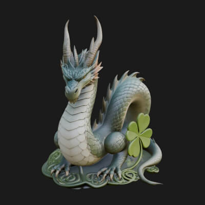 Shamrock Celtic Dragon Statue Design 1 3D Print Model