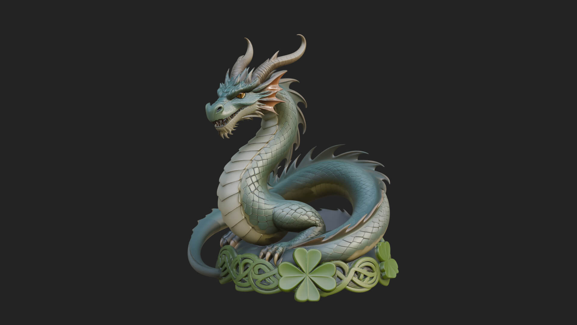 Shamrock Celtic Dragon Statue Design 2 3D Print Model 3D Model