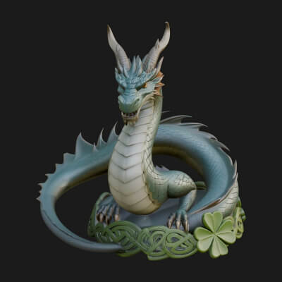 Shamrock Celtic Dragon Statue Design 2 3D Print Model