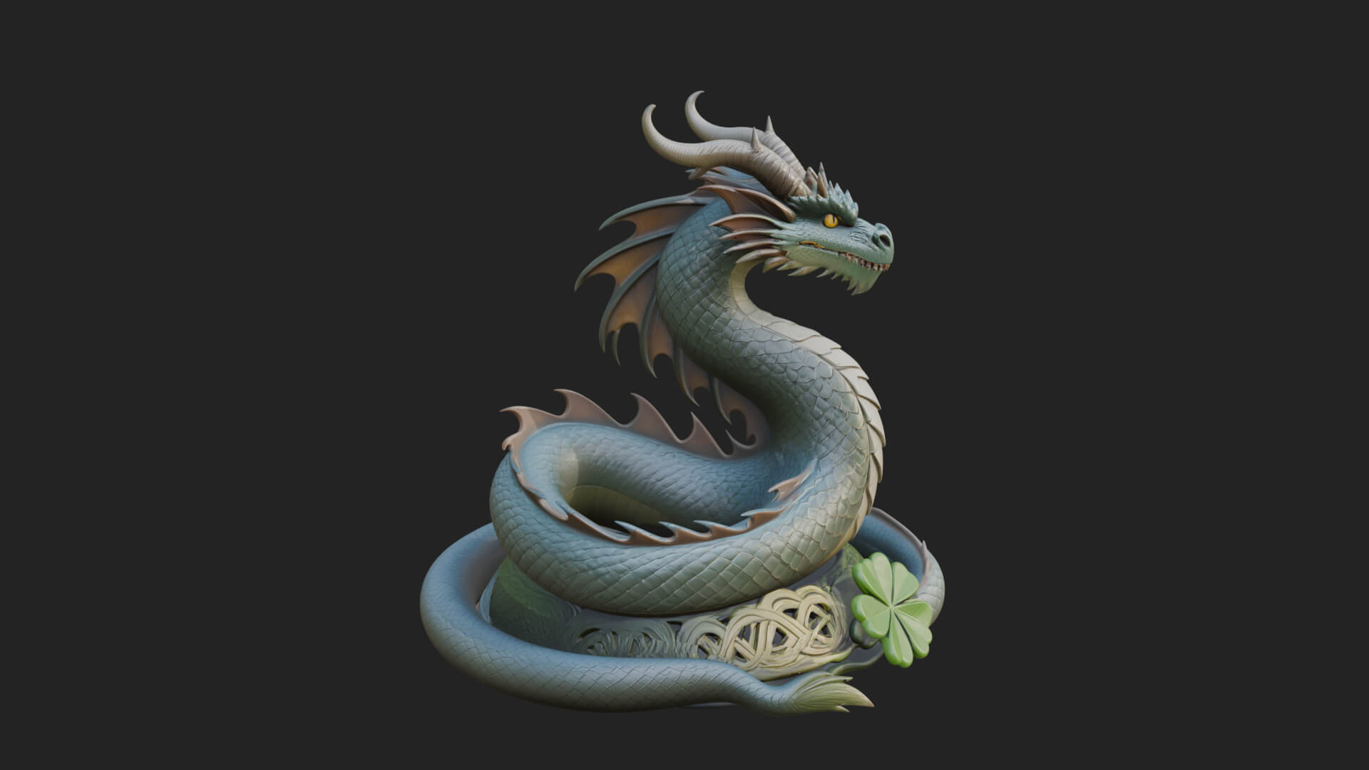 Shamrock Celtic Dragon Statue Design 3 3D Print Model 3D Model