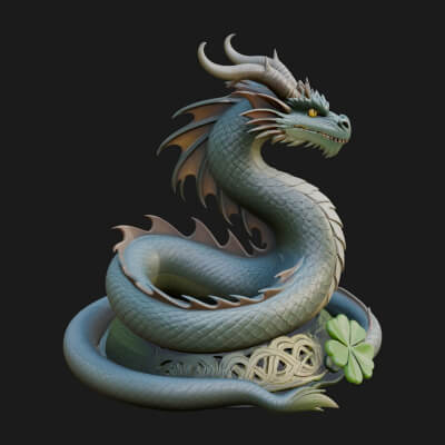 Shamrock Celtic Dragon Statue Design 3 3D Print Model