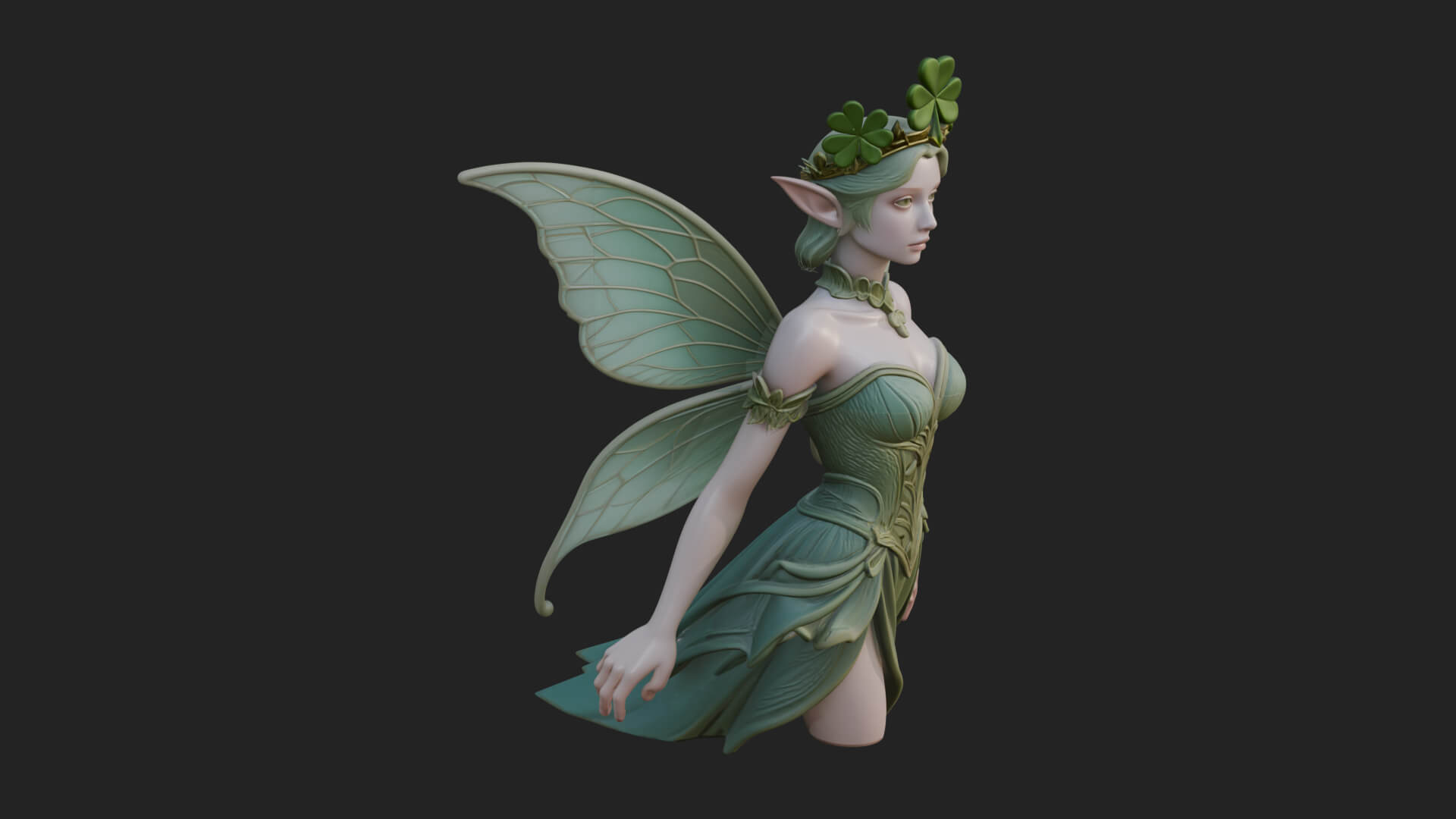 Shamrock Crown Fairy Statue Design 1 3D Print Model 3D Model