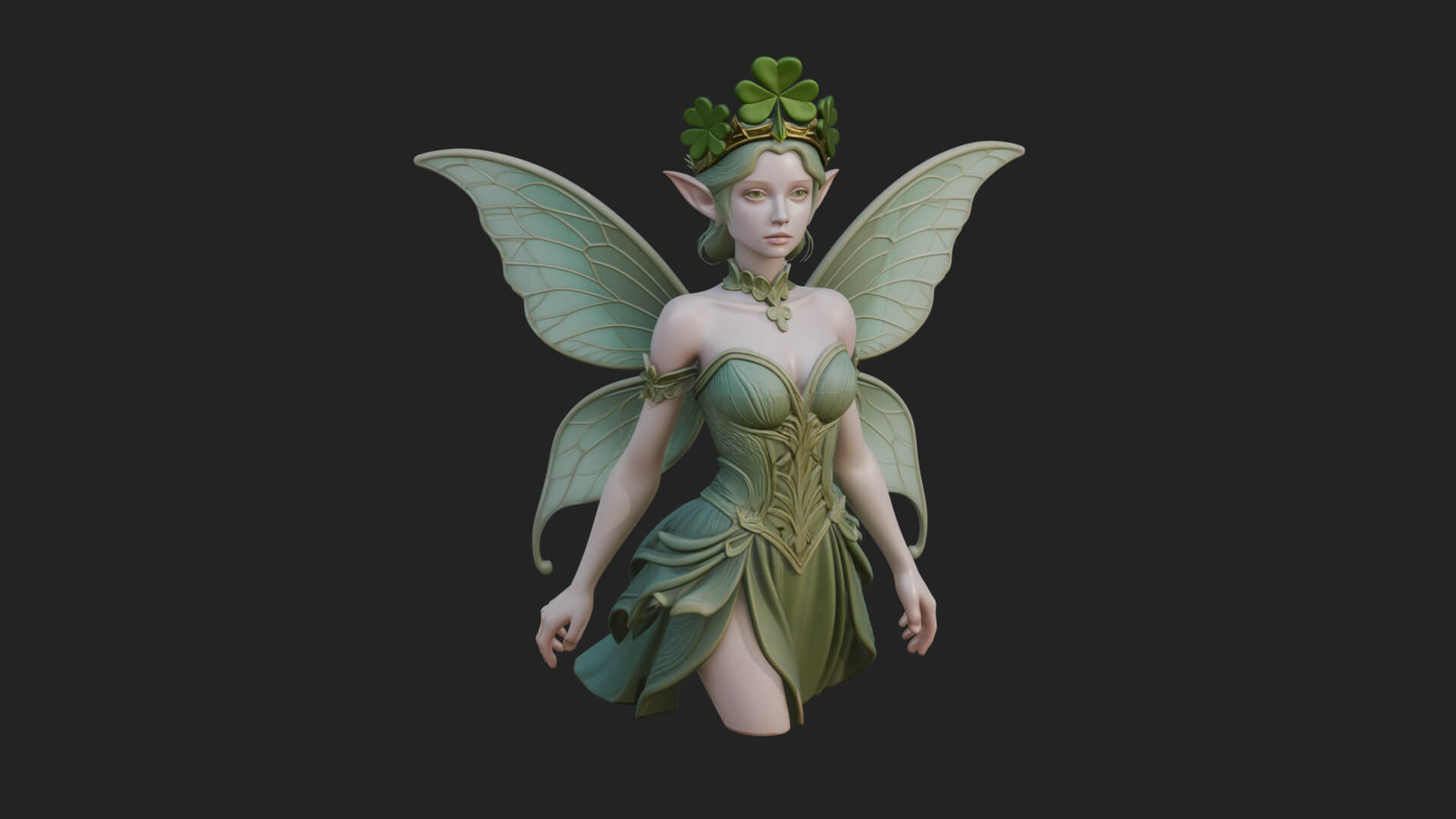 Shamrock Crown Fairy Statue Design 1 3D Print Model 3D Model