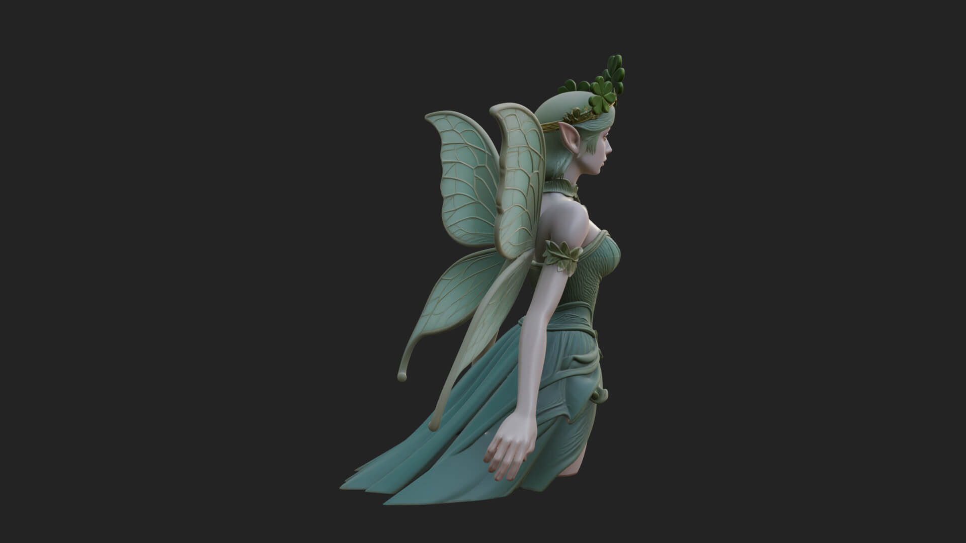 Shamrock Crown Fairy Statue Design 1 3D Print Model 3D Model