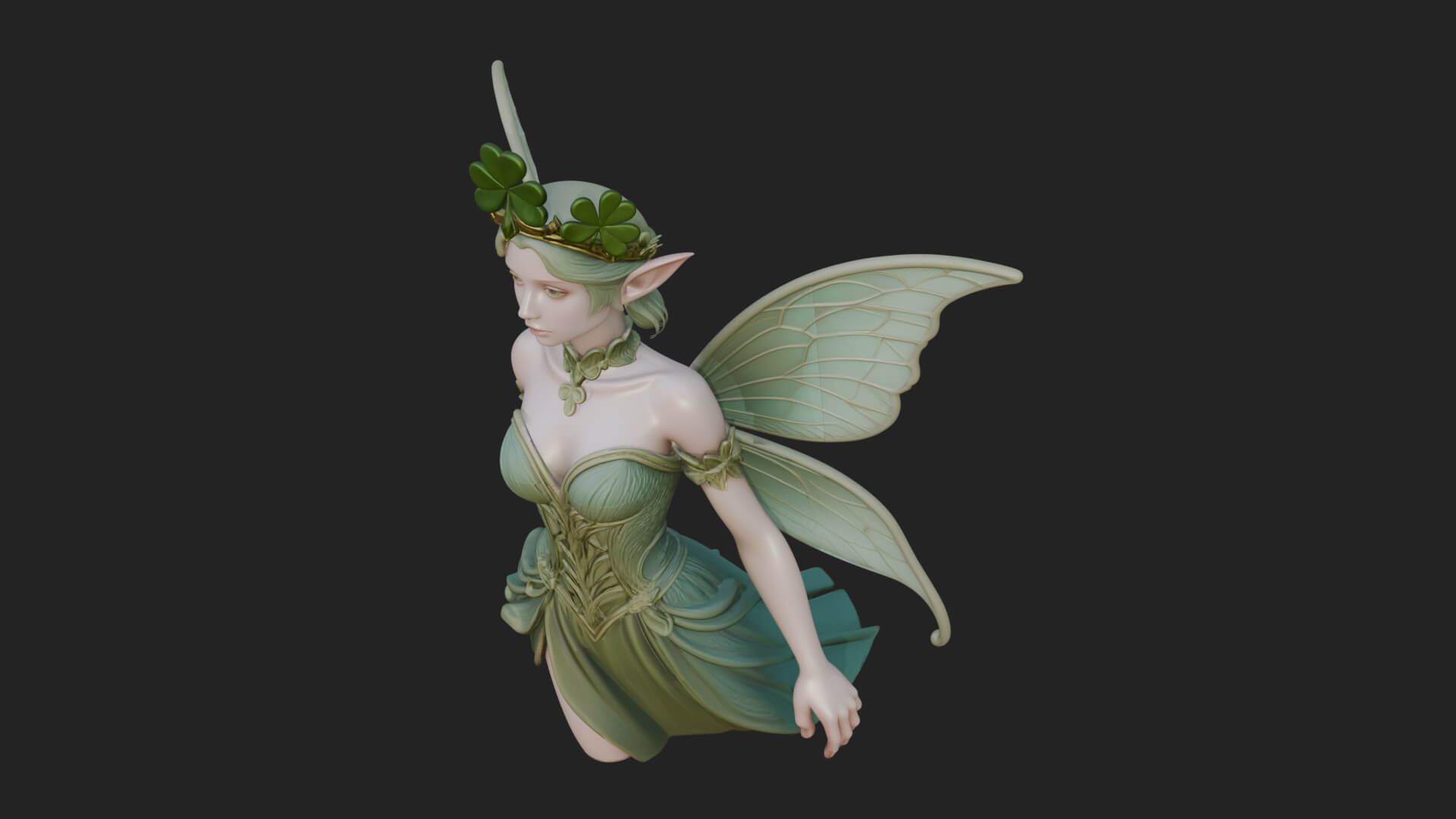 Shamrock Crown Fairy Statue Design 1 3D Print Model 3D Model
