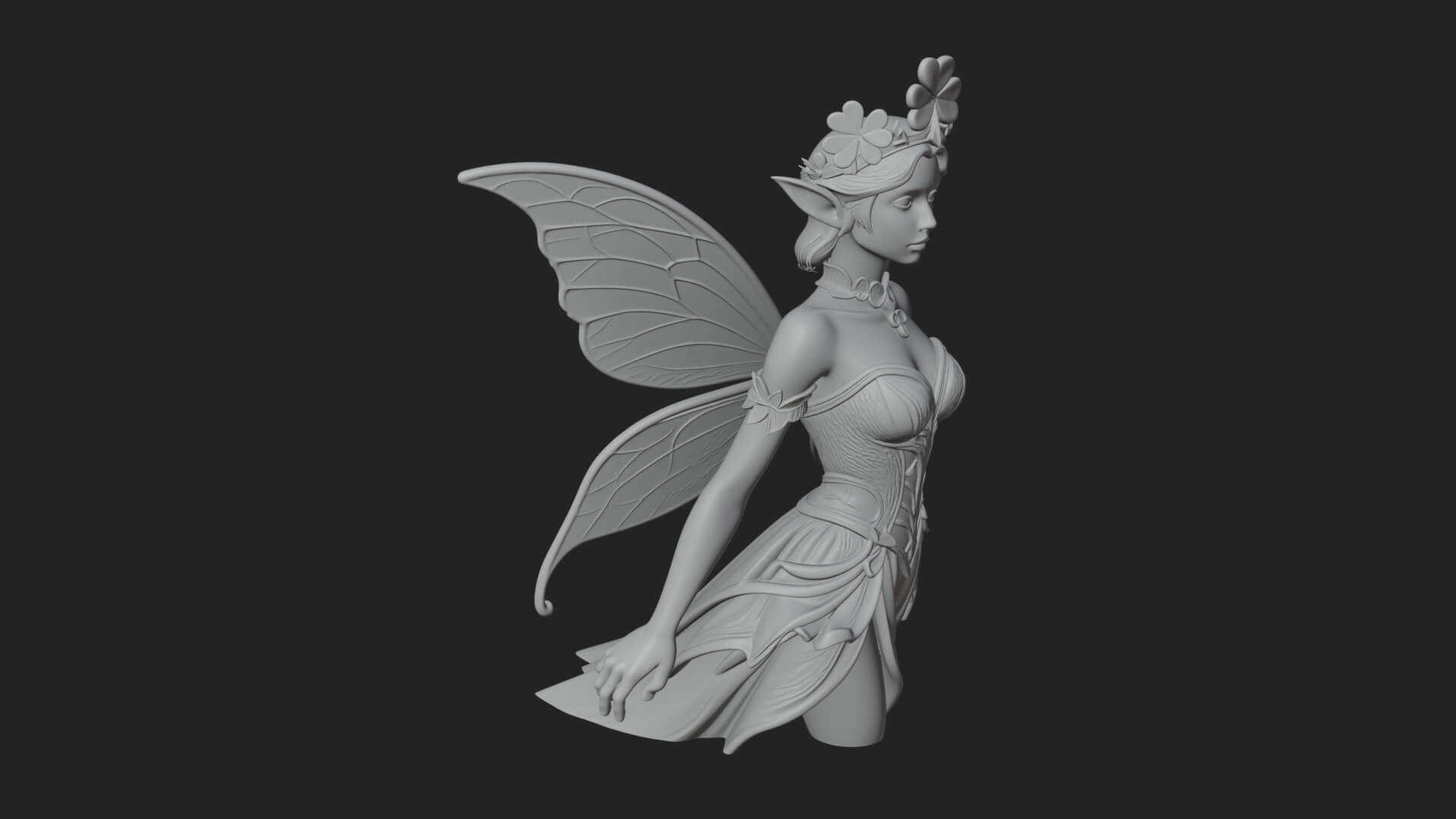 Shamrock Crown Fairy Statue Design 1 3D Print Model 3D Model