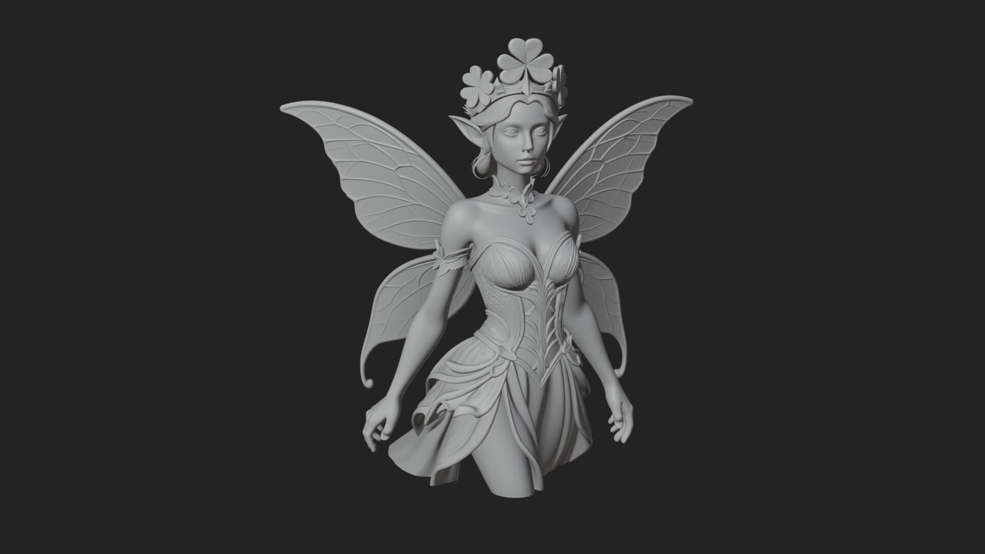 Shamrock Crown Fairy Statue Design 1 3D Print Model 3D Model