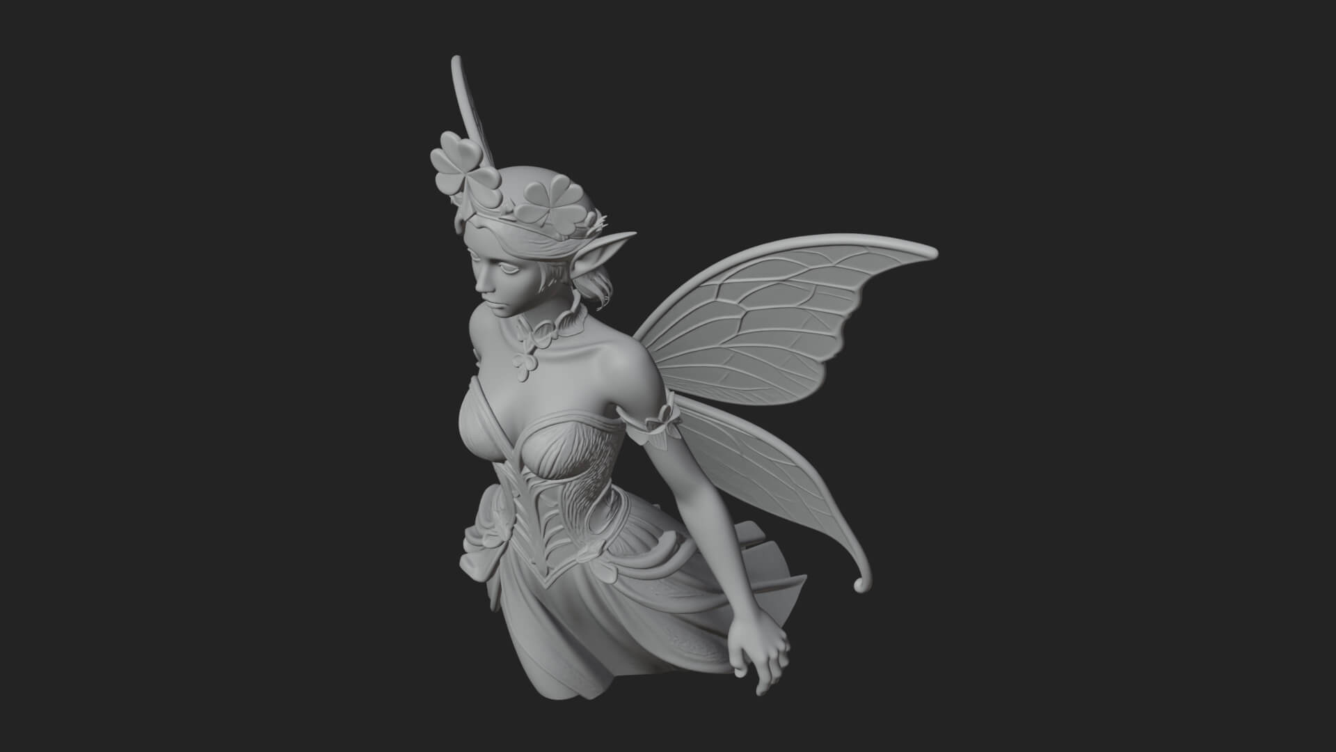 Shamrock Crown Fairy Statue Design 1 3D Print Model 3D Model