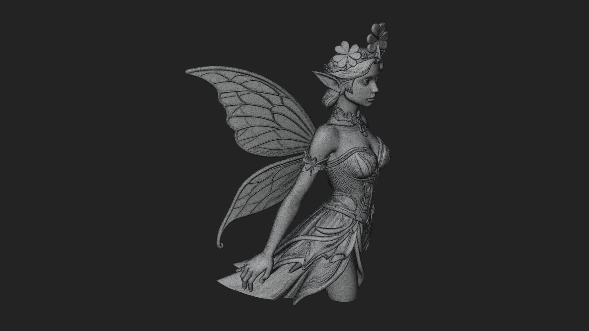 Shamrock Crown Fairy Statue Design 1 3D Print Model 3D Model