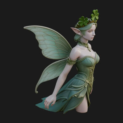 Shamrock Crown Fairy Statue Design 1 3D Print Model