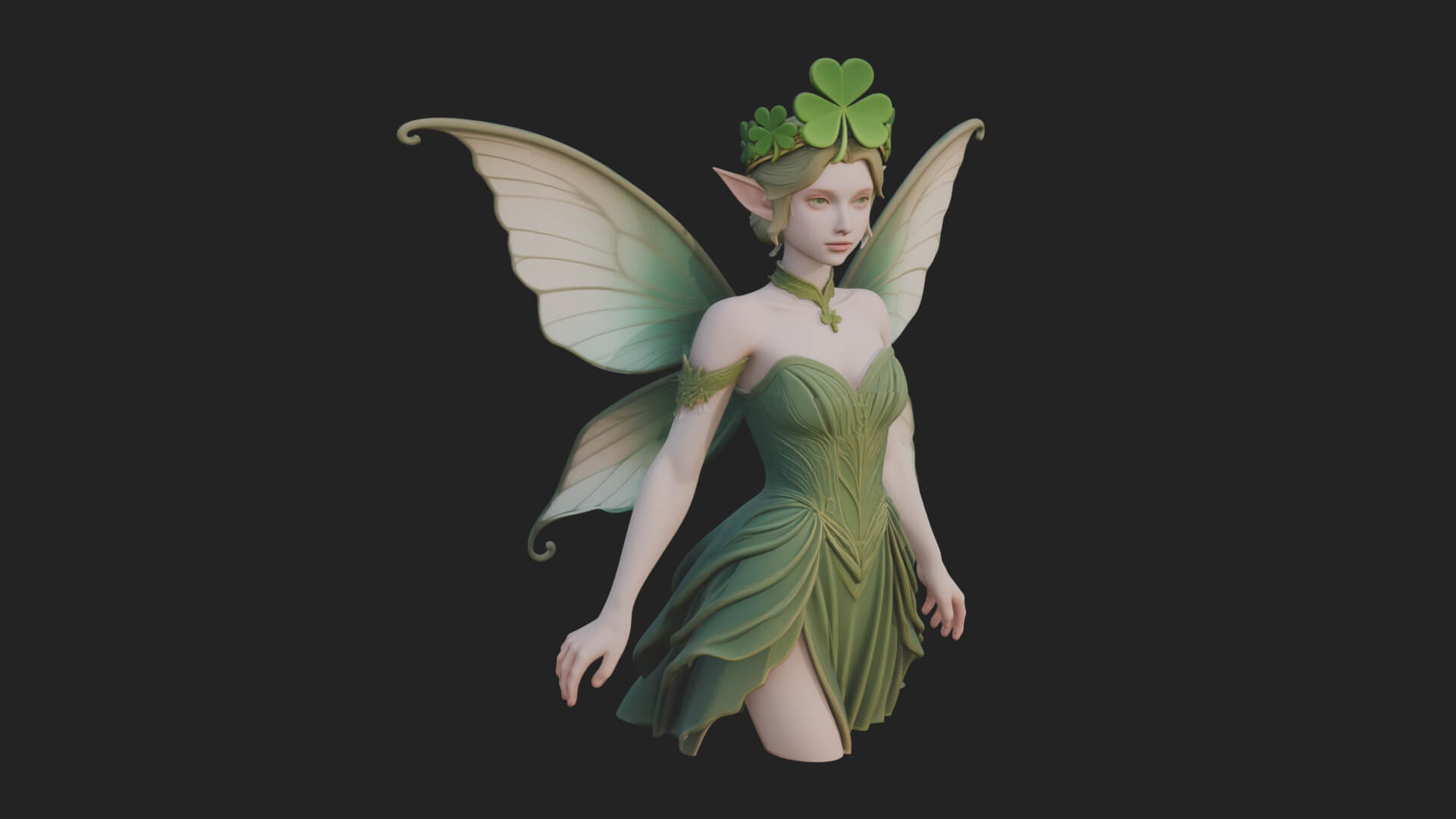 Shamrock Crown Fairy Statue Design 2 3D Print Model 3D Model