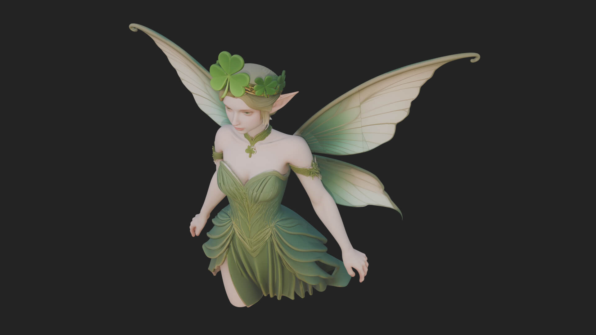 Shamrock Crown Fairy Statue Design 2 3D Print Model 3D Model