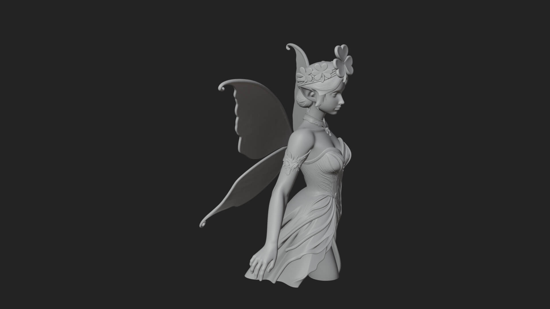 Shamrock Crown Fairy Statue Design 2 3D Print Model 3D Model
