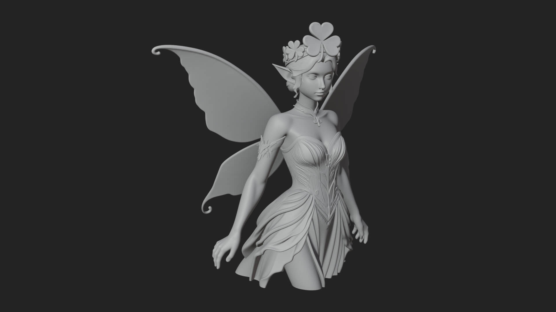 Shamrock Crown Fairy Statue Design 2 3D Print Model 3D Model