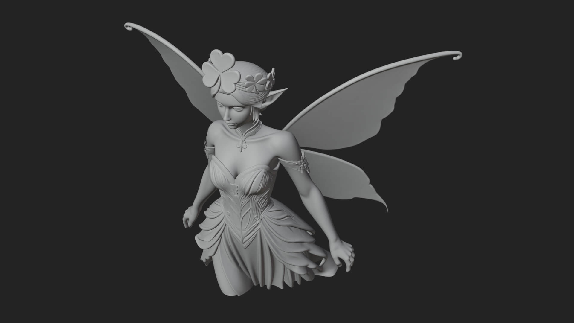 Shamrock Crown Fairy Statue Design 2 3D Print Model 3D Model