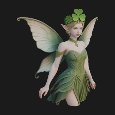 Shamrock Crown Fairy Statue Design 2 3D Print Model