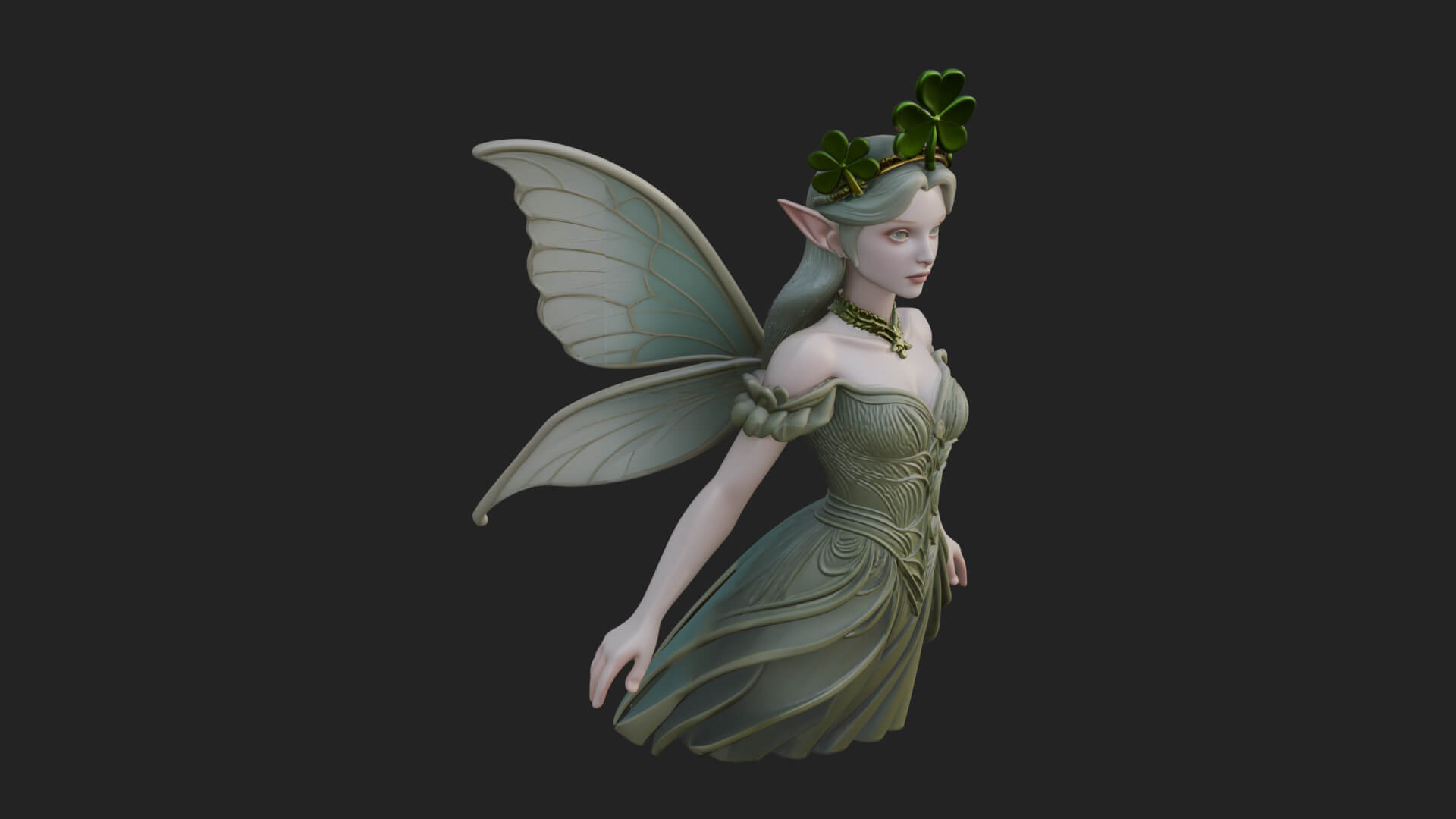 Shamrock Crown Fairy Statue Design 3 3D Print Model 3D Model