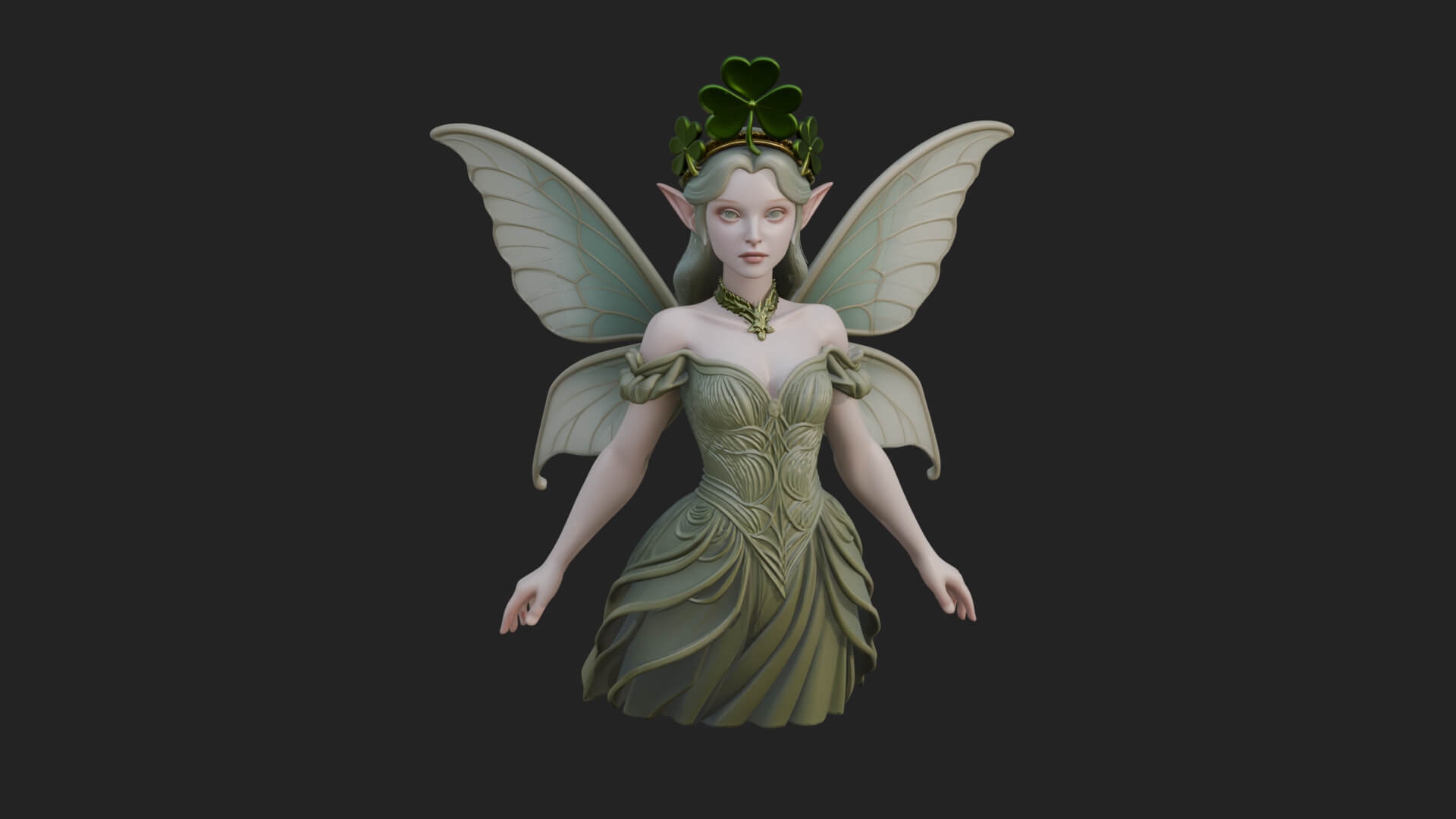 Shamrock Crown Fairy Statue Design 3 3D Print Model 3D Model
