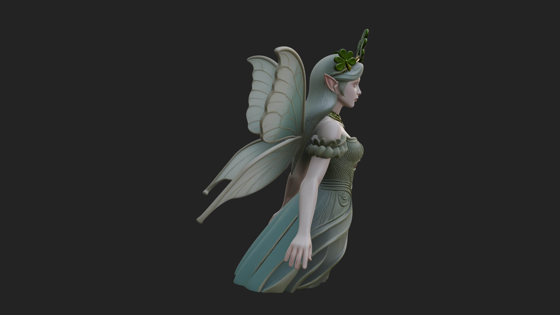 Shamrock Crown Fairy Statue Design 3 3D Print Model 3D Model