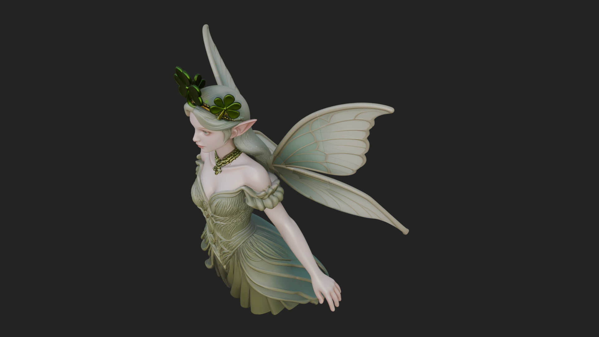 Shamrock Crown Fairy Statue Design 3 3D Print Model 3D Model