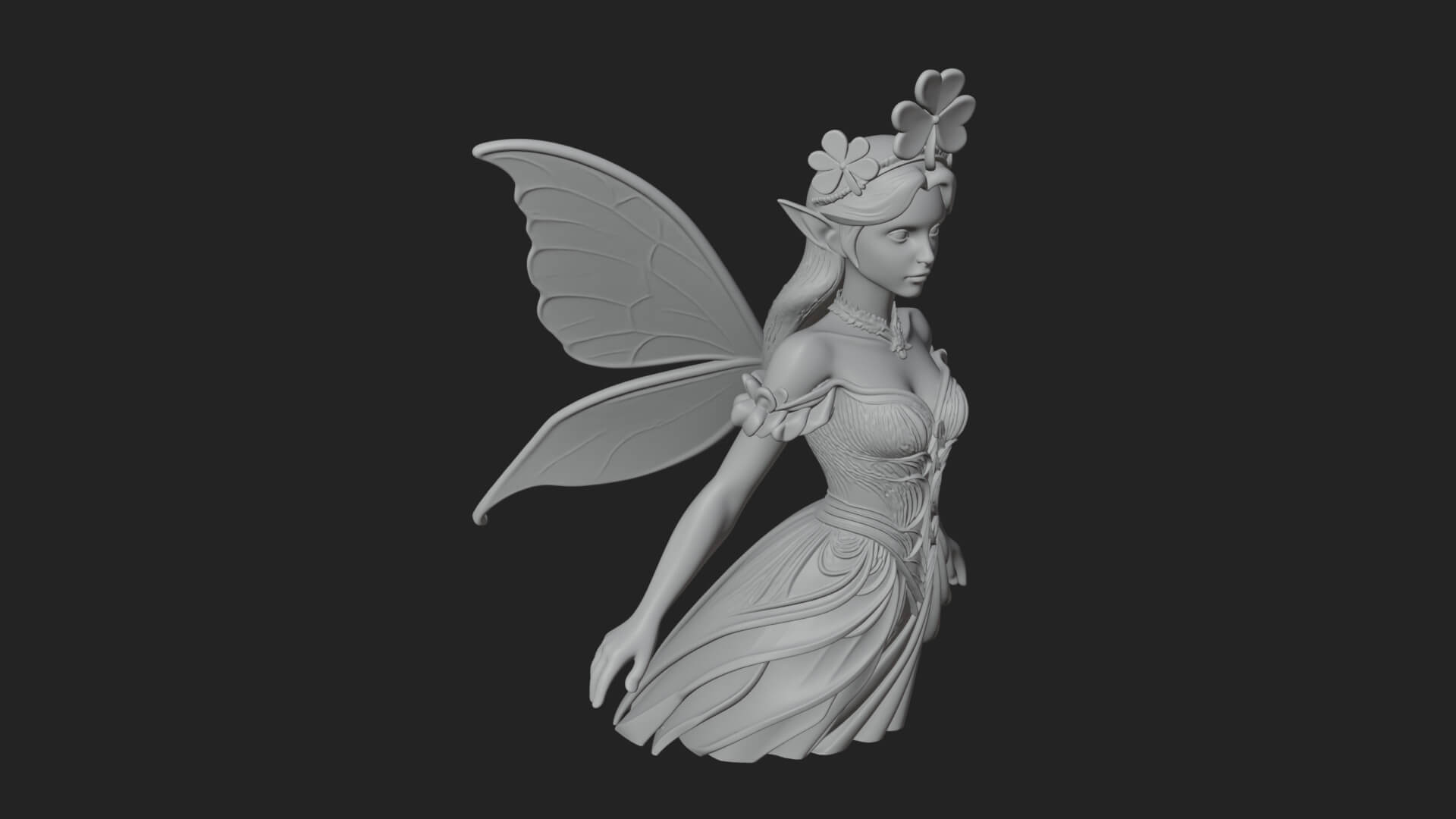 Shamrock Crown Fairy Statue Design 3 3D Print Model 3D Model