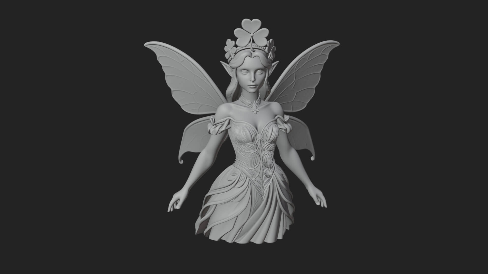 Shamrock Crown Fairy Statue Design 3 3D Print Model 3D Model
