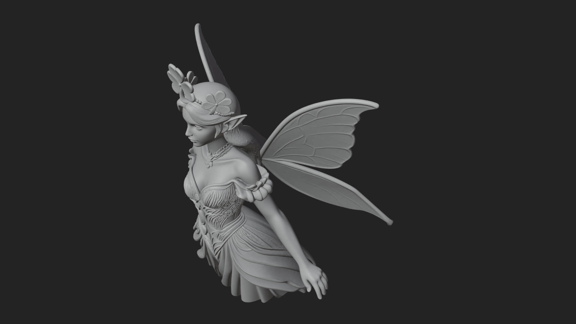 Shamrock Crown Fairy Statue Design 3 3D Print Model 3D Model