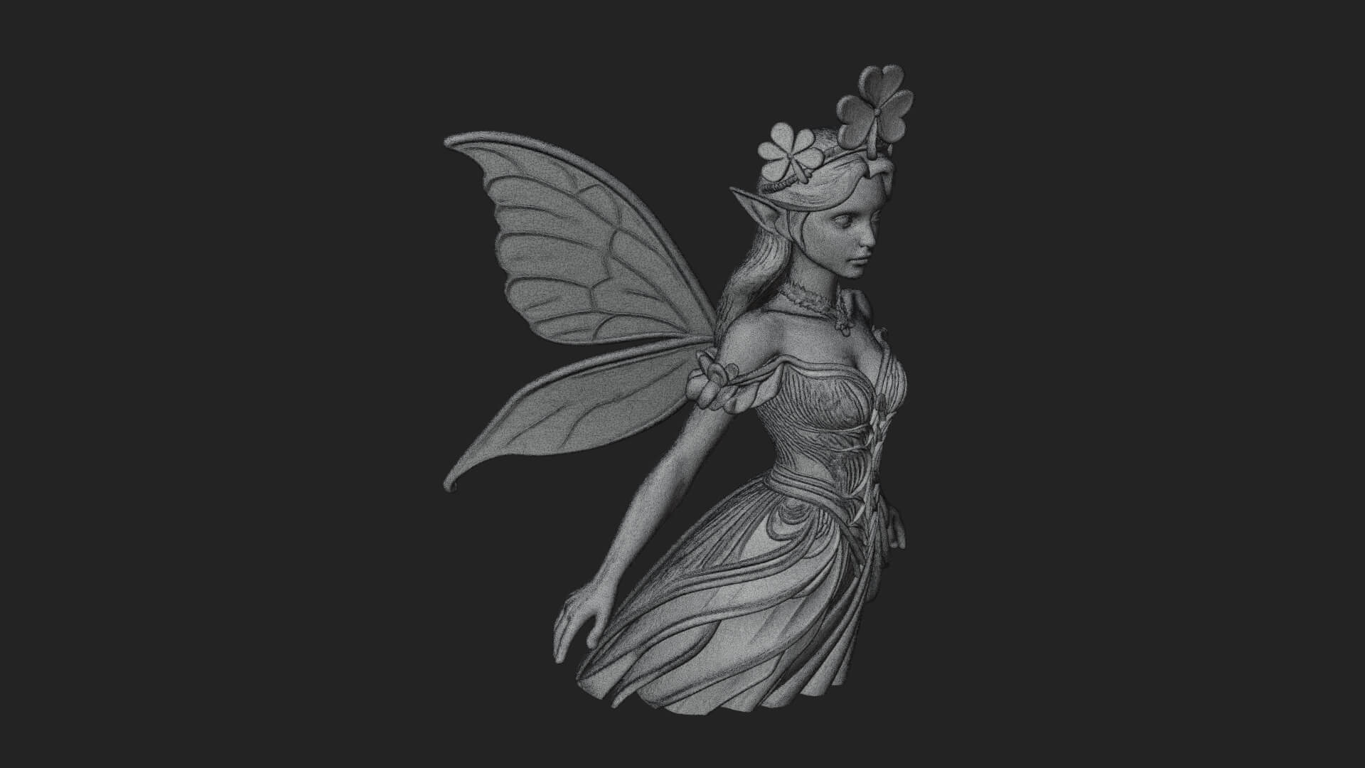 Shamrock Crown Fairy Statue Design 3 3D Print Model 3D Model