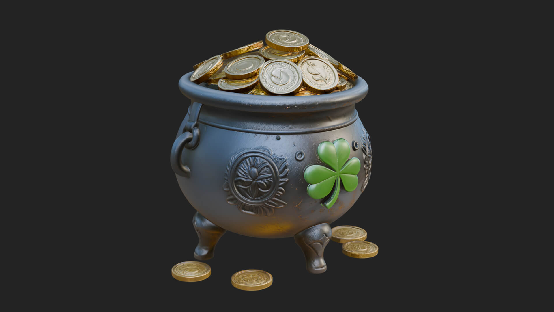 Shamrock Gold Coin Pot Model Design 1 3D Print Model 3D Model