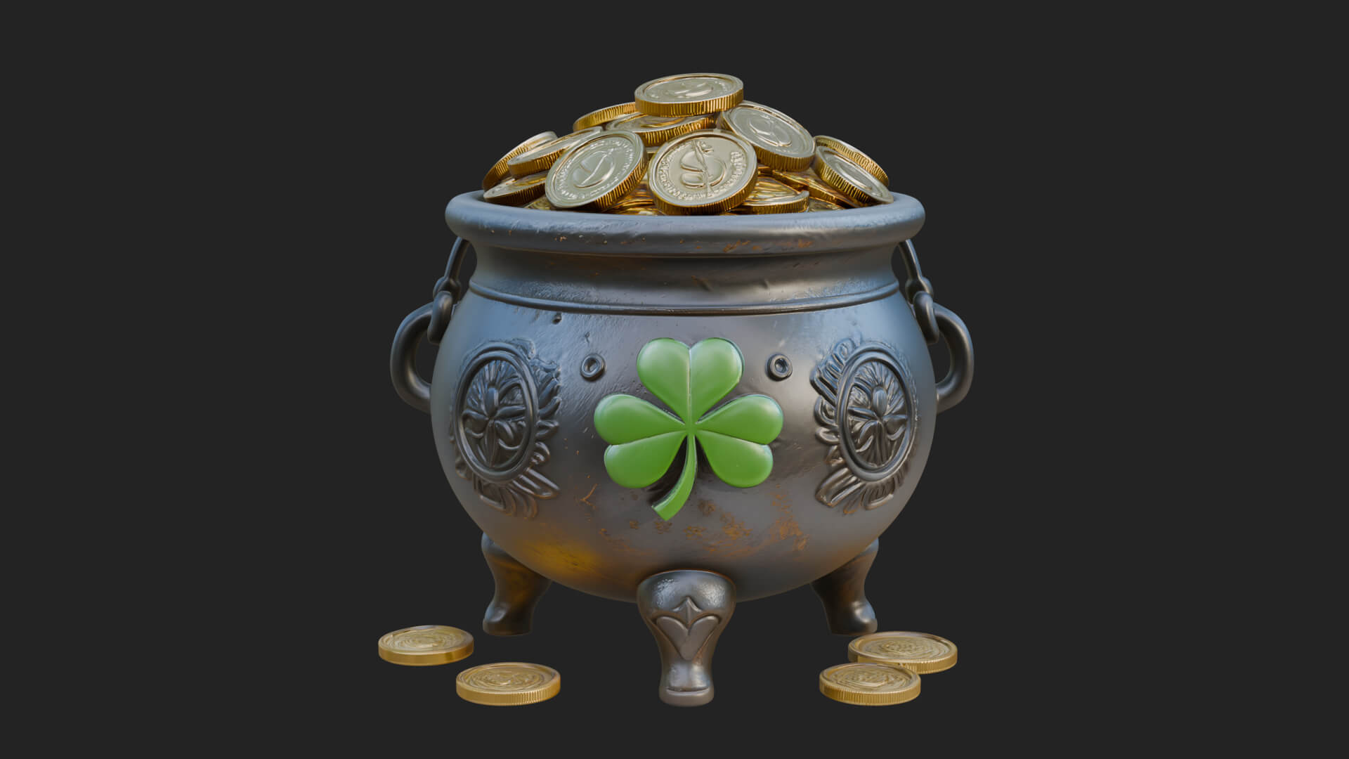 Shamrock Gold Coin Pot Model Design 1 3D Print Model 3D Model