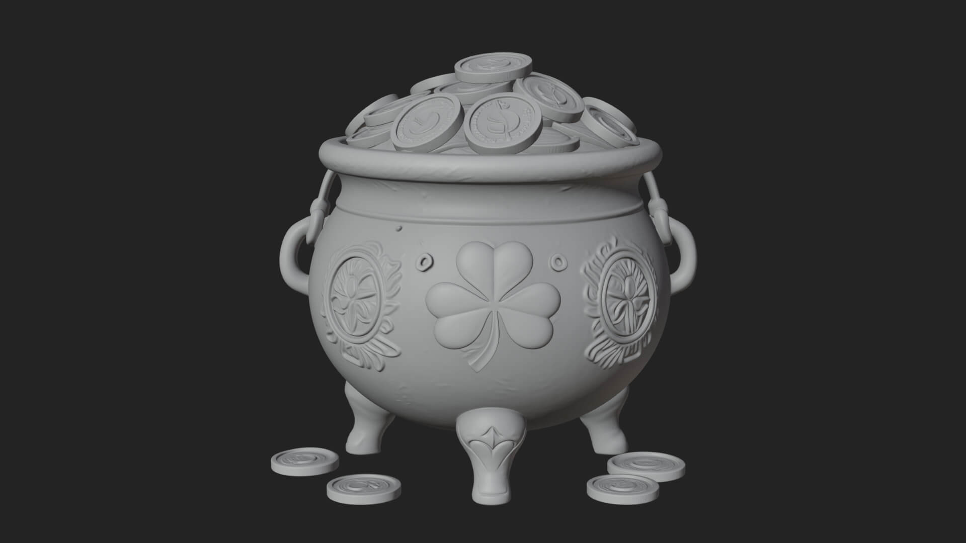 Shamrock Gold Coin Pot Model Design 1 3D Print Model 3D Model