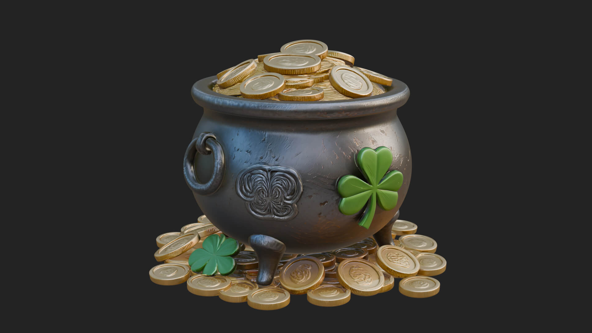 Shamrock Gold Coin Pot Model Design 2 3D Print Model 3D Model
