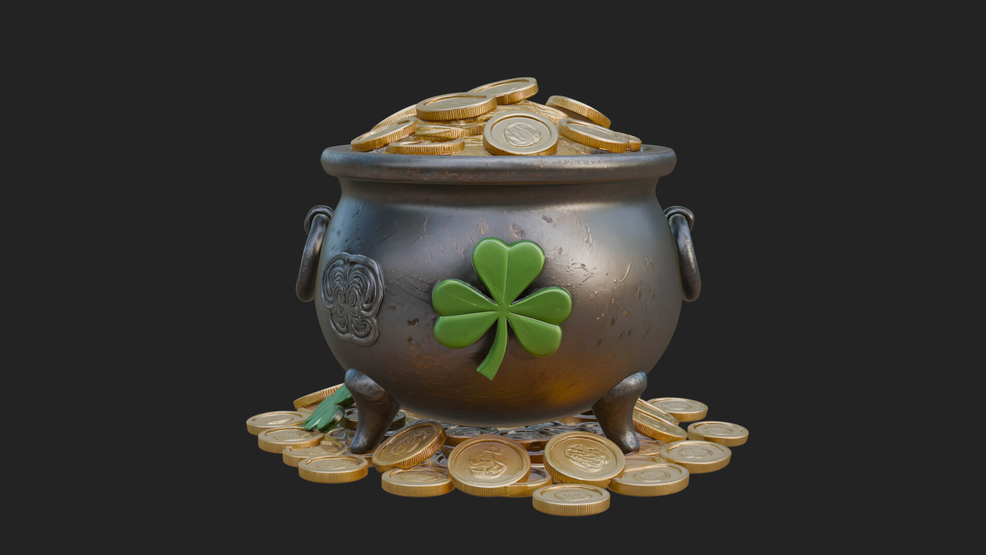 Shamrock Gold Coin Pot Model Design 2 3D Print Model 3D Model