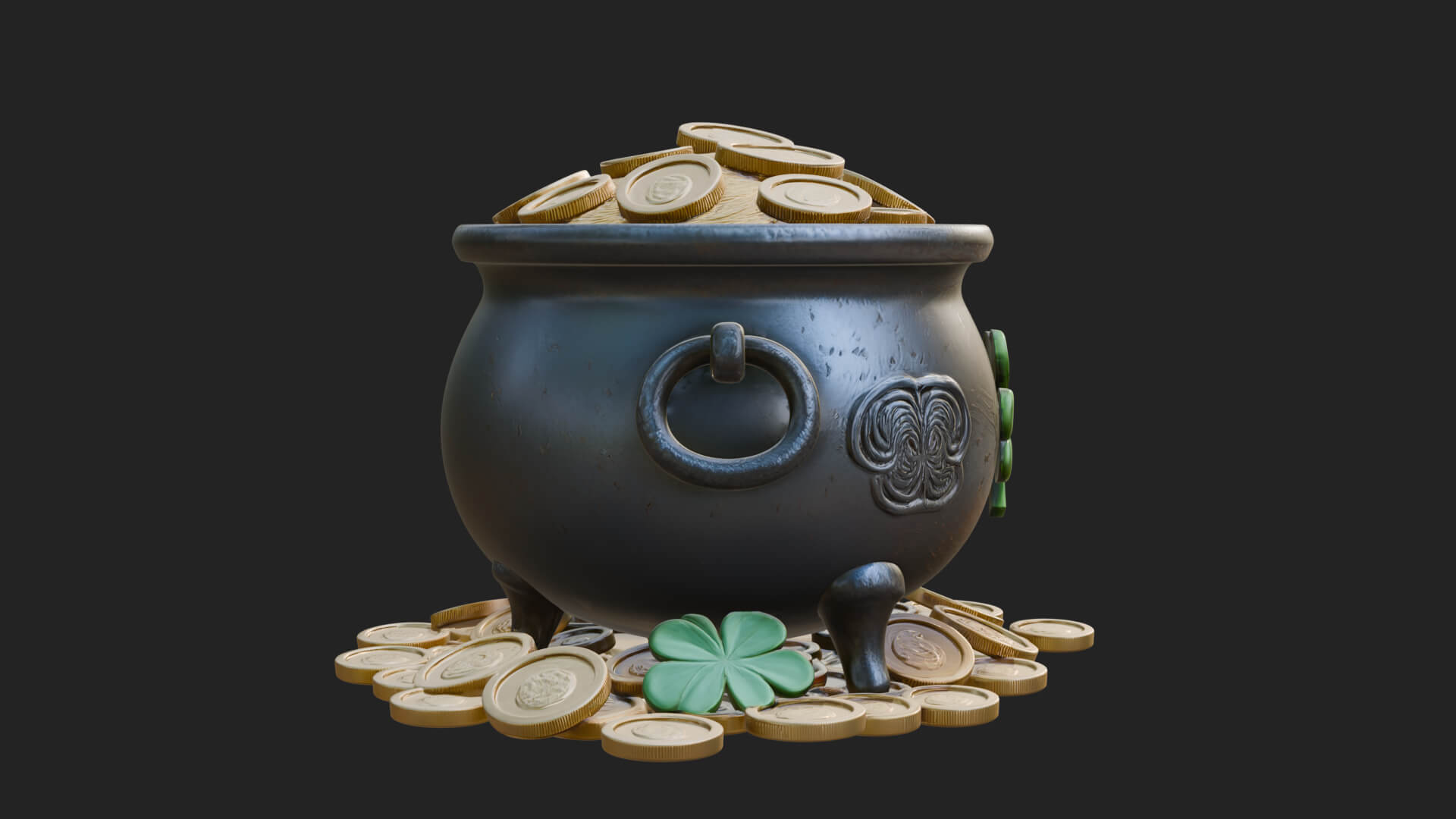 Shamrock Gold Coin Pot Model Design 2 3D Print Model 3D Model