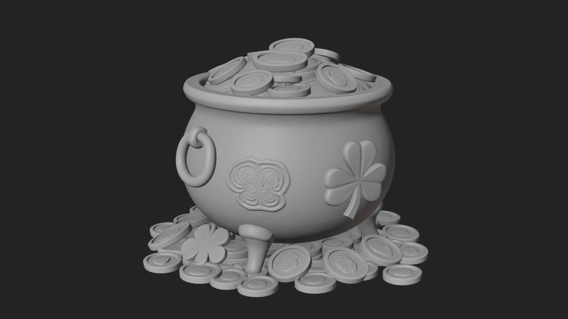 Shamrock Gold Coin Pot Model Design 2 3D Print Model 3D Model