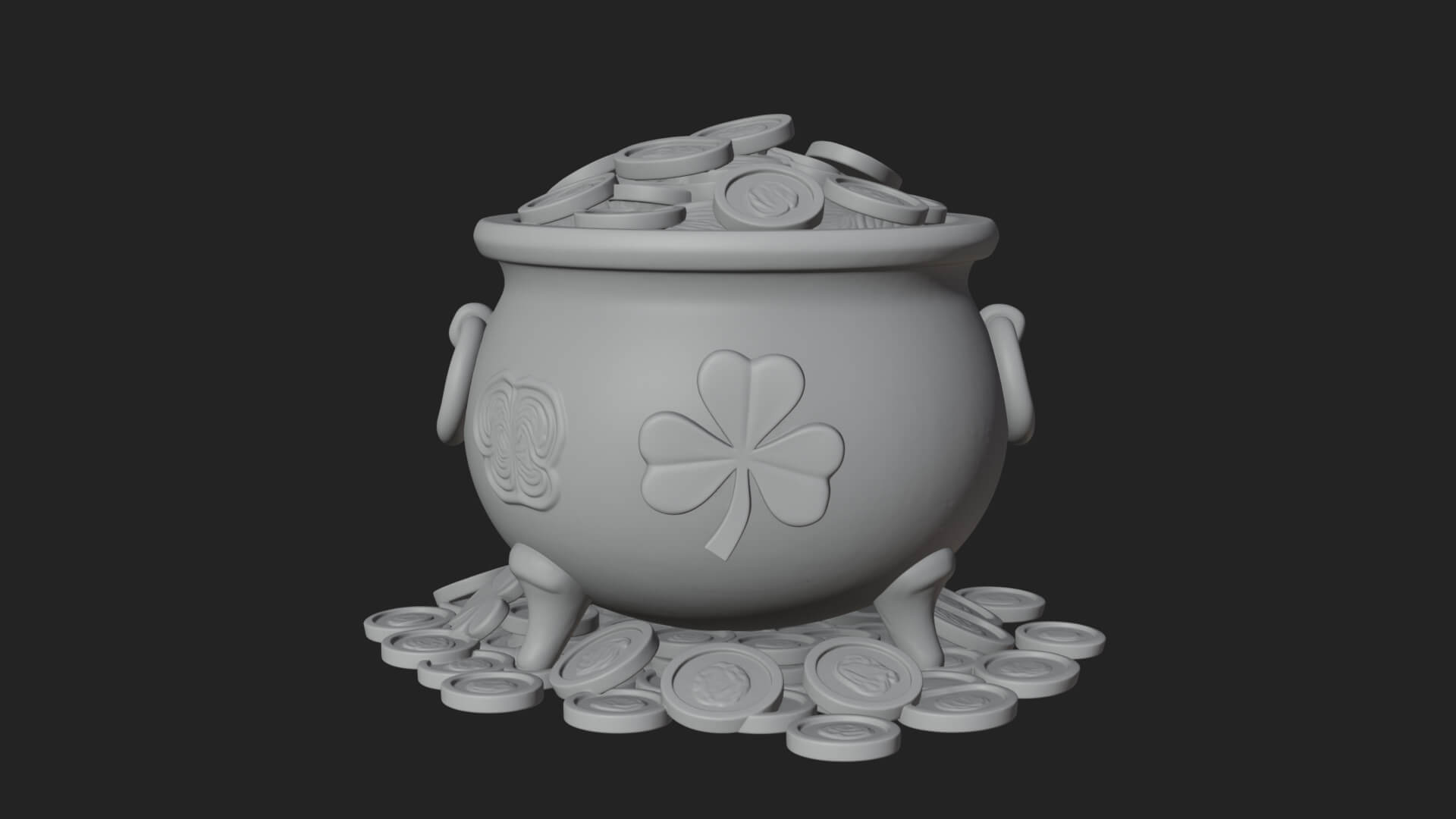 Shamrock Gold Coin Pot Model Design 2 3D Print Model 3D Model