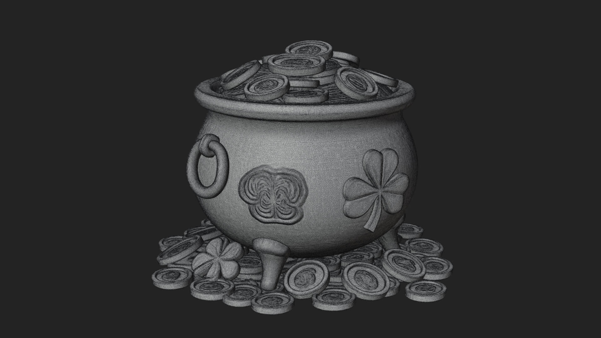 Shamrock Gold Coin Pot Model Design 2 3D Print Model 3D Model