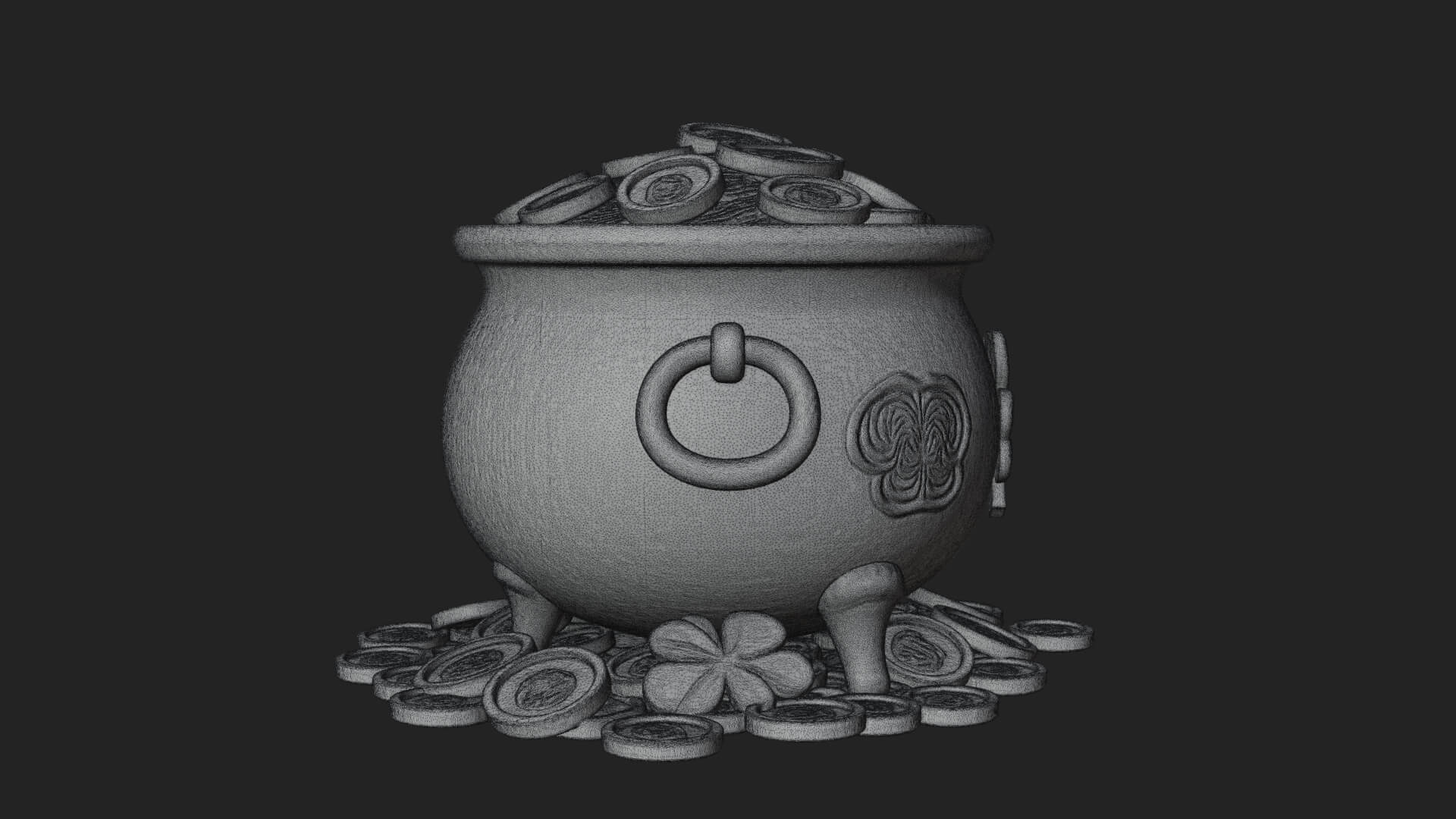 Shamrock Gold Coin Pot Model Design 2 3D Print Model 3D Model