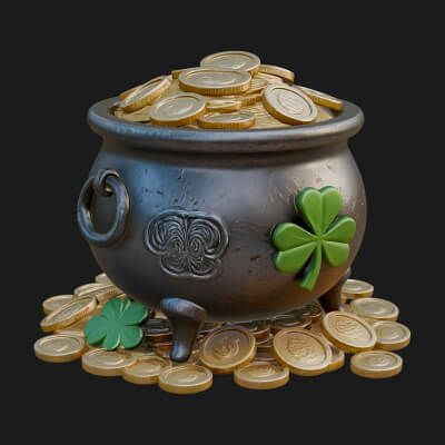 Shamrock Gold Coin Pot Model Design 2 3D Print Model
