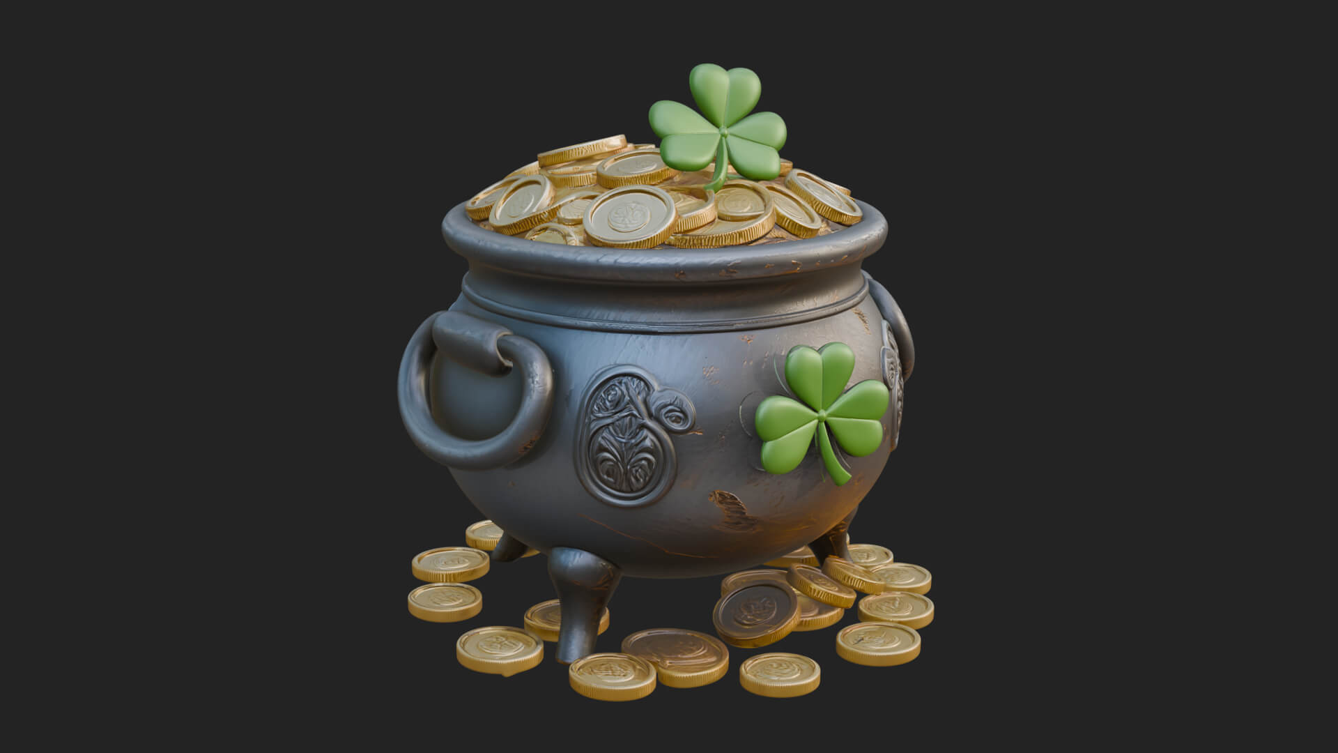 Shamrock Gold Coin Pot Model Design 3 3D Print Model 3D Model