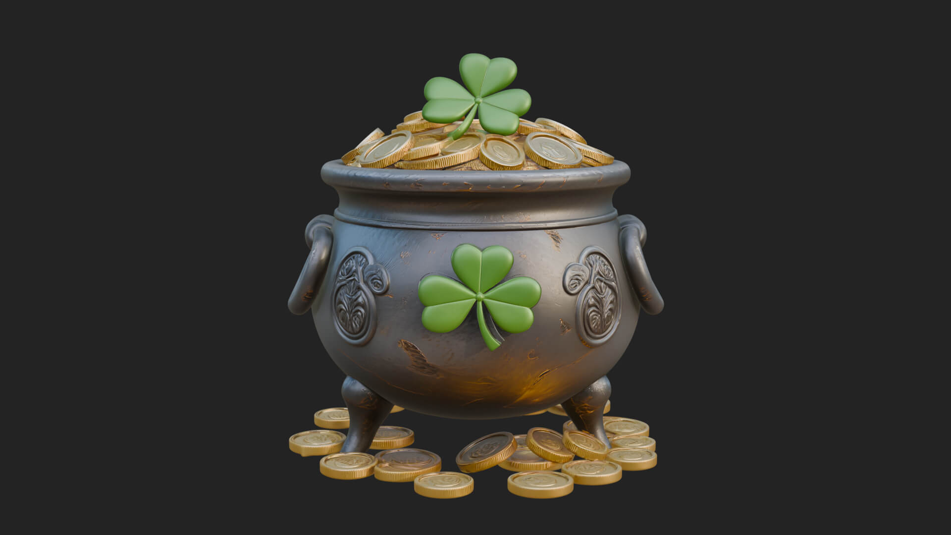 Shamrock Gold Coin Pot Model Design 3 3D Print Model 3D Model