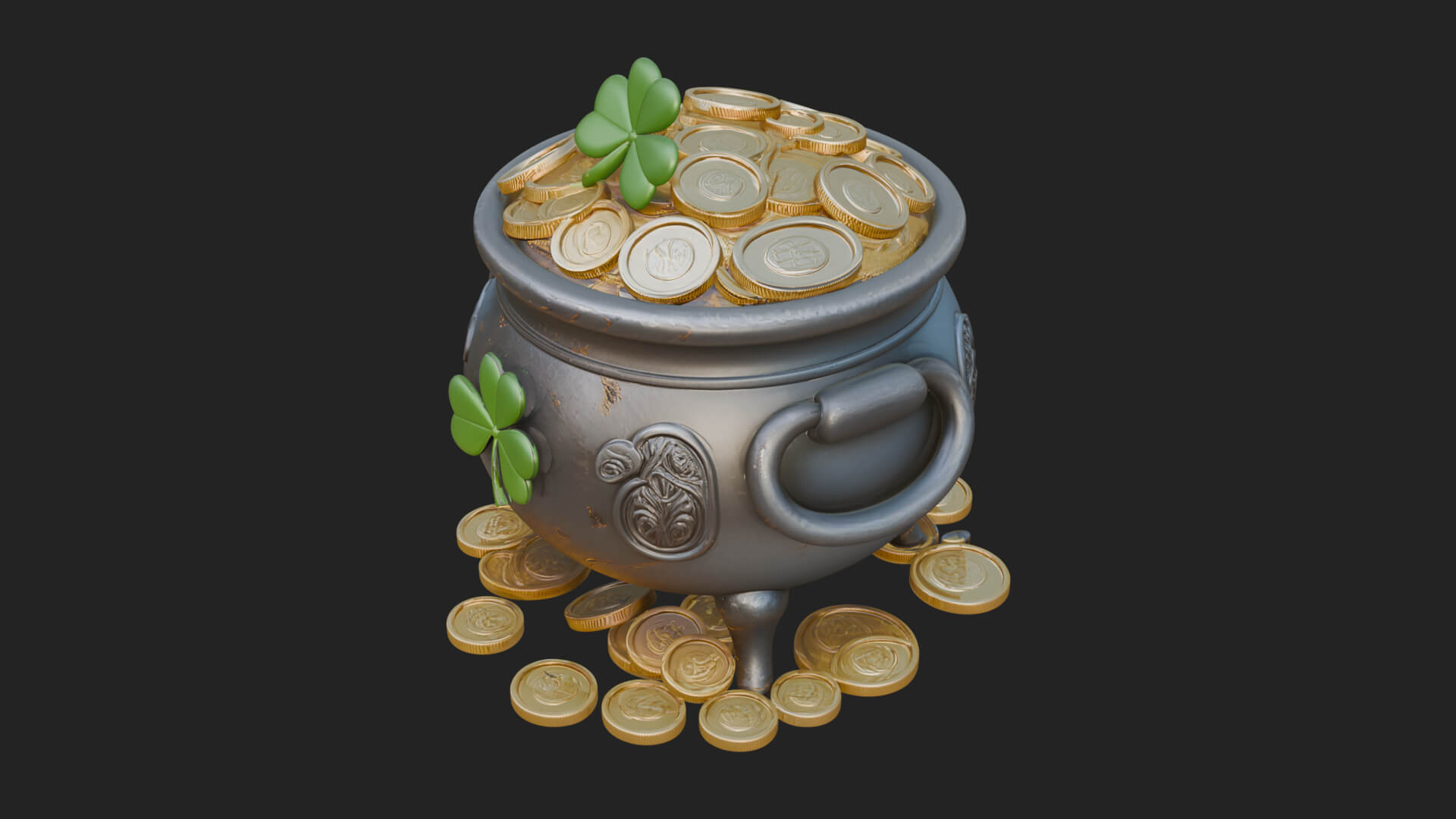 Shamrock Gold Coin Pot Model Design 3 3D Print Model 3D Model