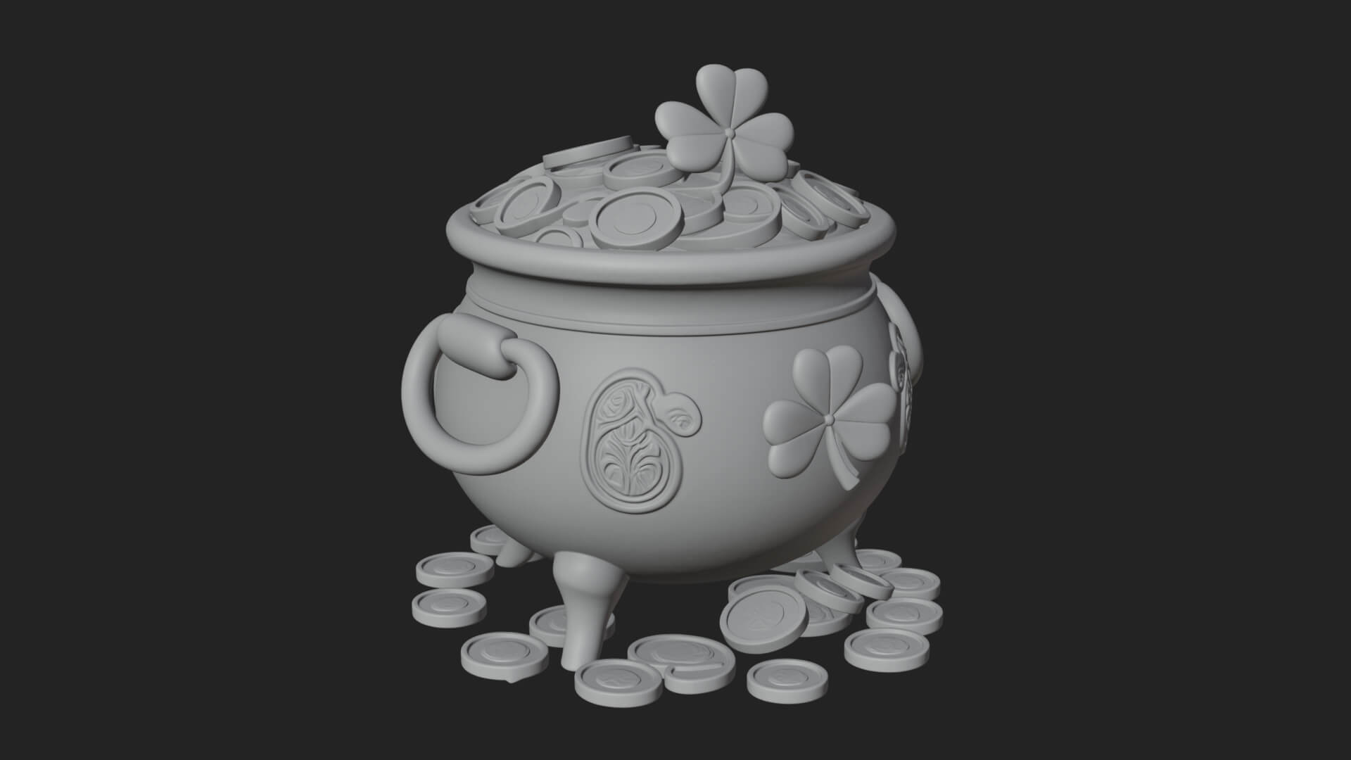 Shamrock Gold Coin Pot Model Design 3 3D Print Model 3D Model