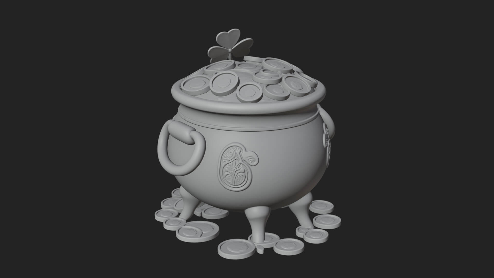Shamrock Gold Coin Pot Model Design 3 3D Print Model 3D Model