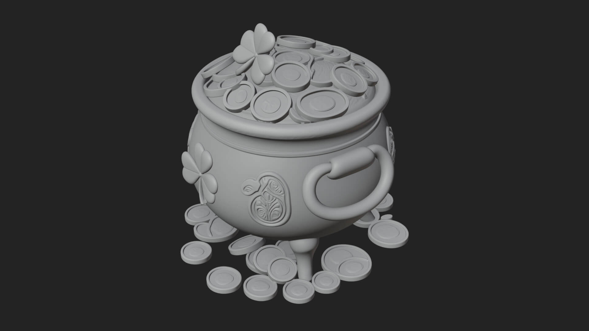 Shamrock Gold Coin Pot Model Design 3 3D Print Model 3D Model