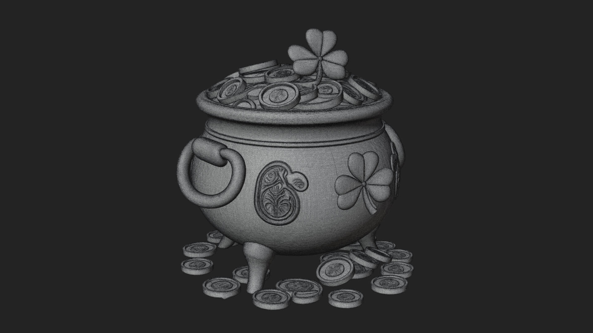 Shamrock Gold Coin Pot Model Design 3 3D Print Model 3D Model